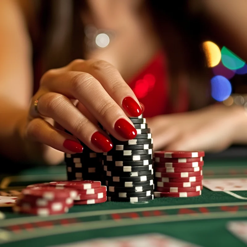 Woman hand on casino chips image