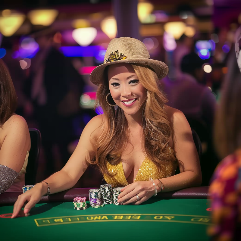 Woman in a hat playing poker image