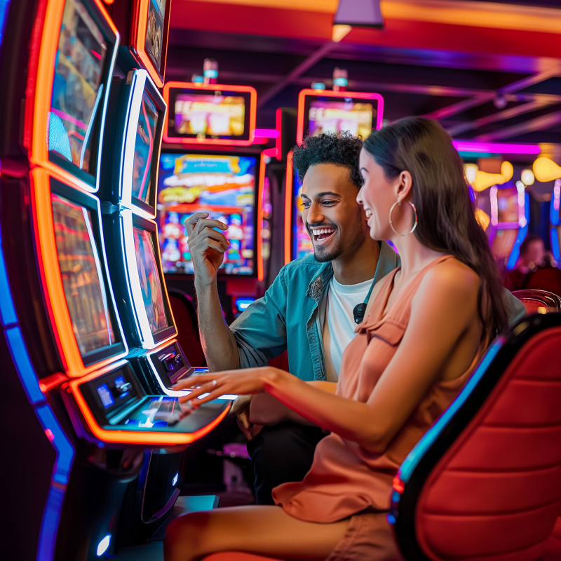 A couple playing the slots image