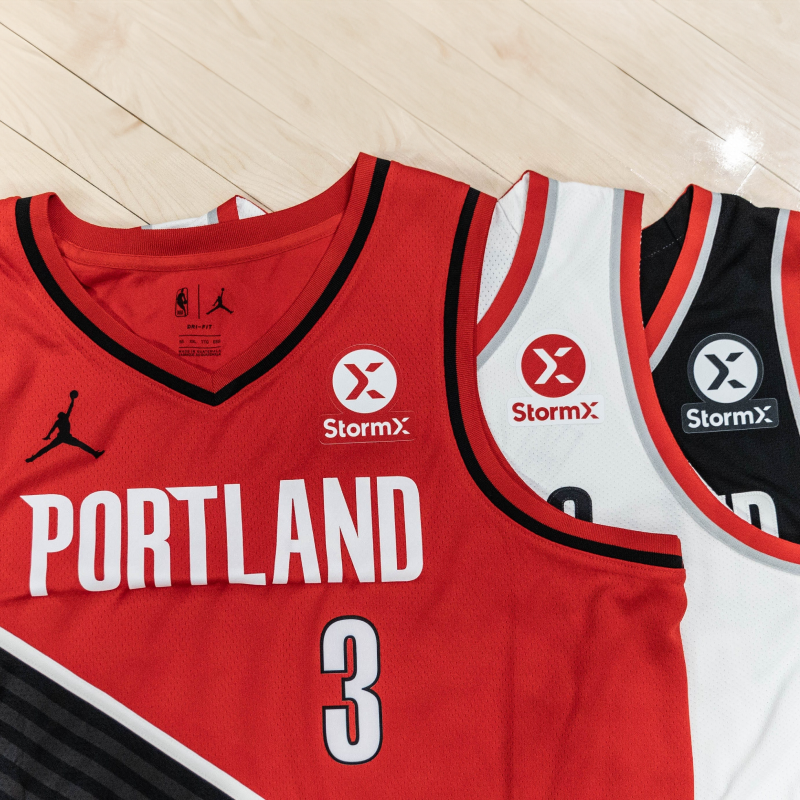 The Portland Trail Blazers made StormX their official jersey patch sponsor image