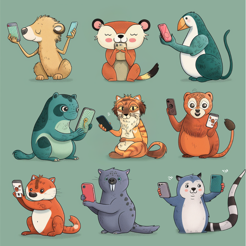 Animals on their phones image