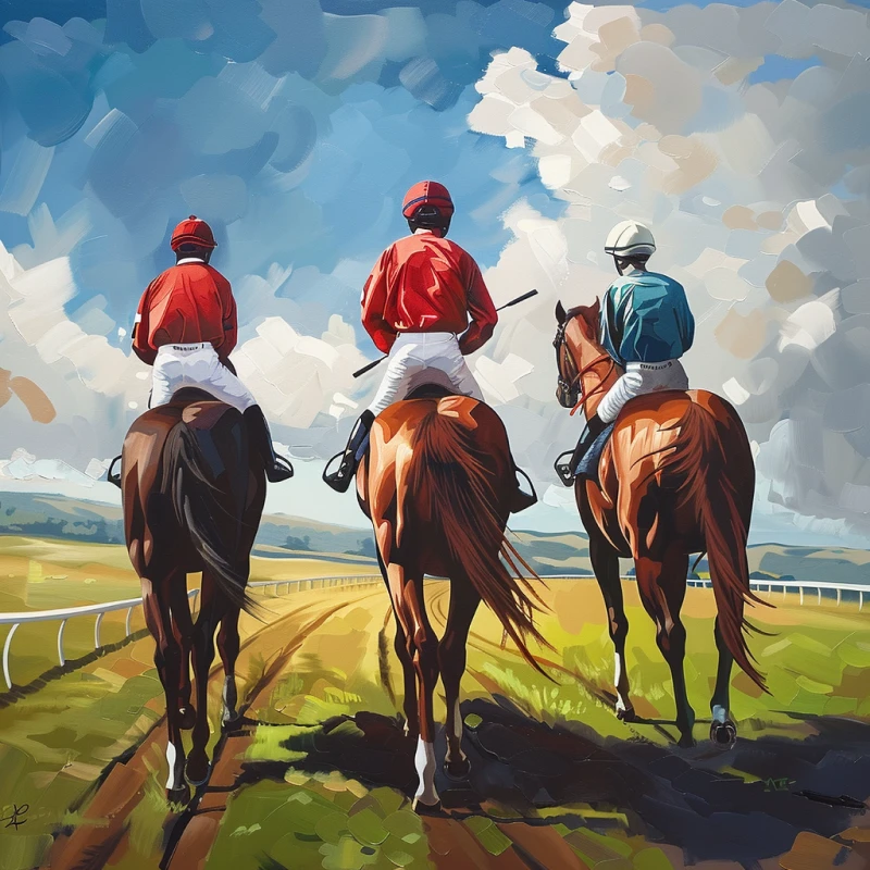 3 horses and their jockeys image