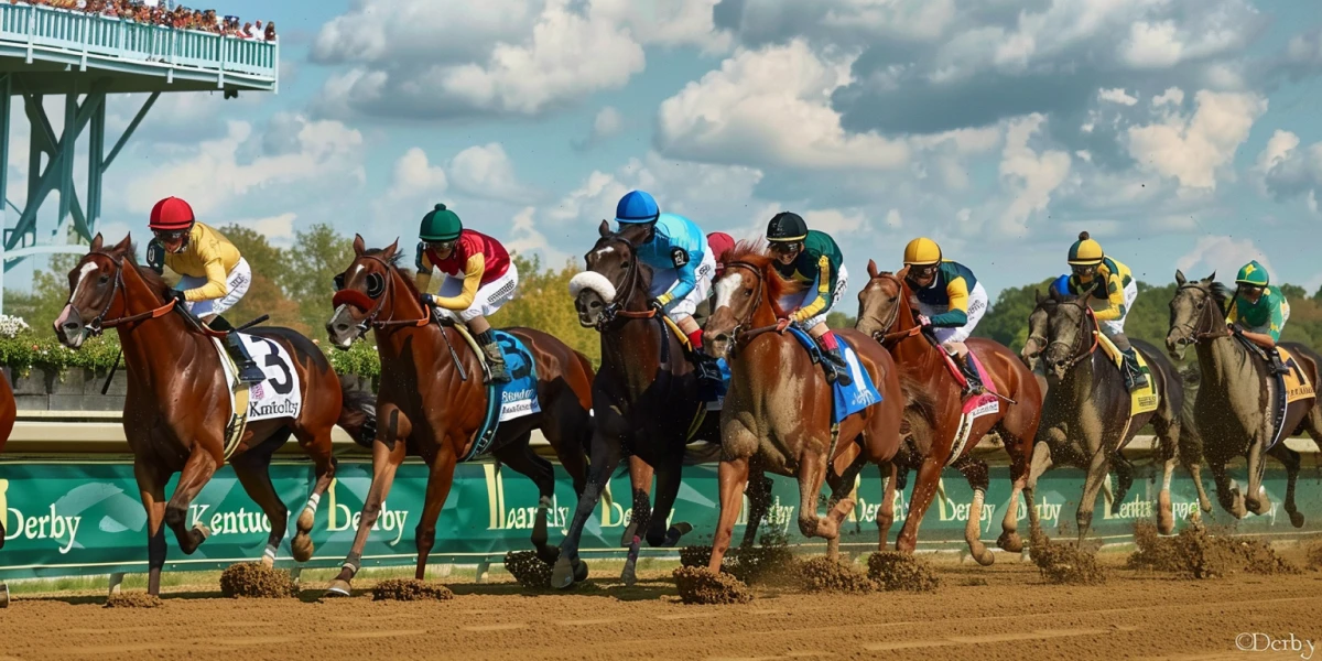 Horse jockeys racing with their horses image