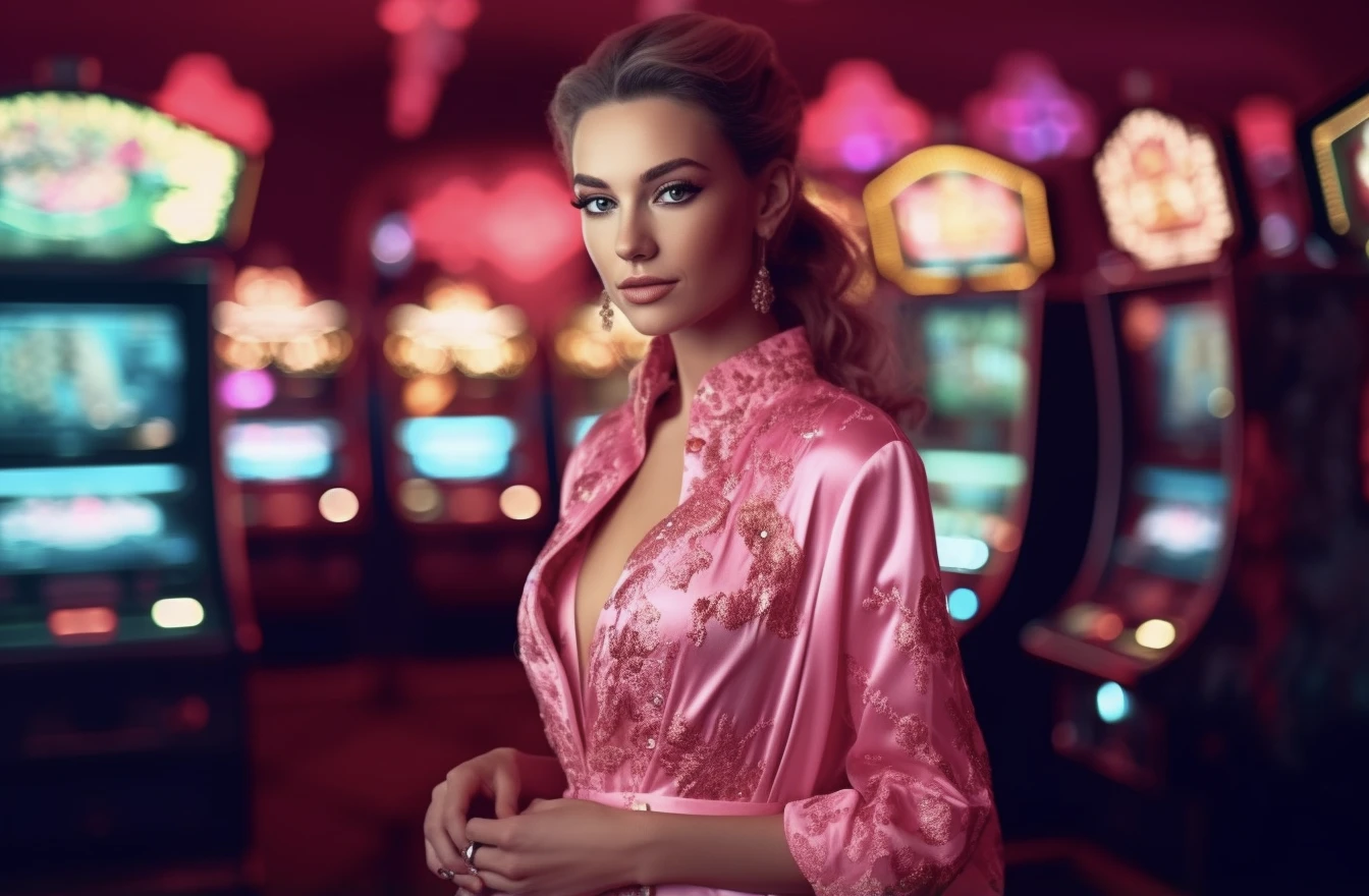 Social casino woman in pink dress